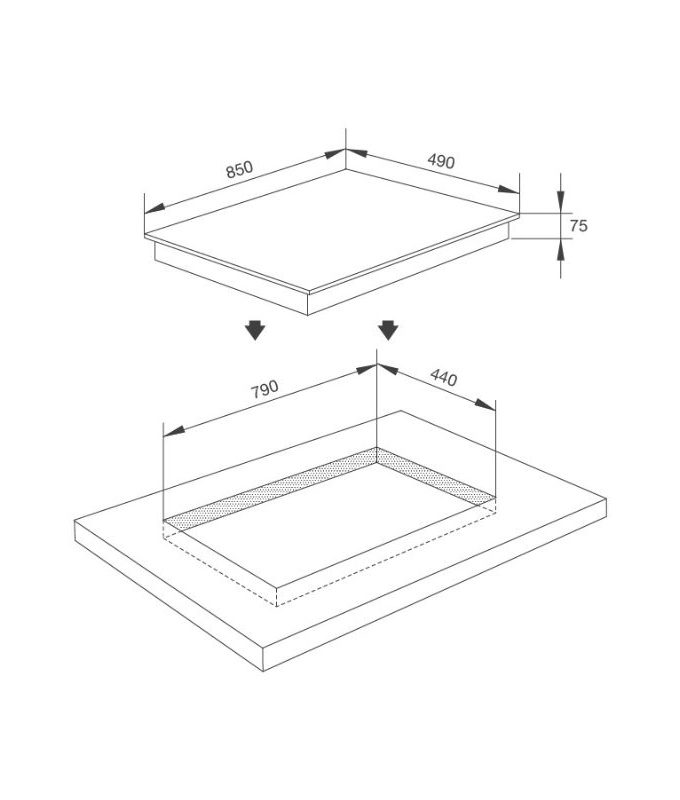 kích thước của Bếp gas 3 âm Malloca AS 9603DG
