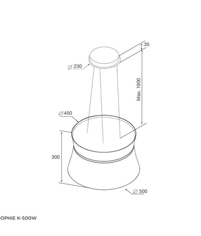 Máy hút mùi đảo Malloca SOPHIE K-500W 4 kích thước của Máy hút mùi Malloca SOPHIE K-500W
