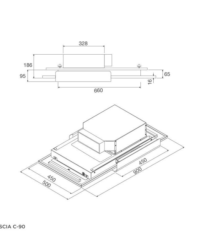 kích thước của Máy hút mùi Malloca FASCIA C-90